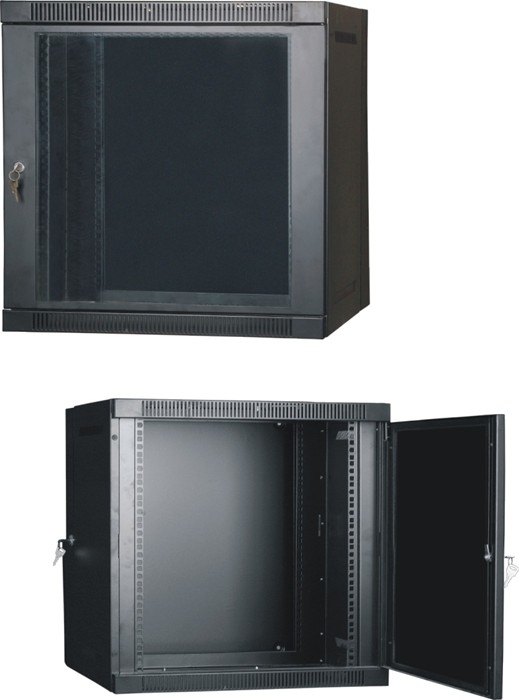 Wall Mounted Network Server Cabinet With Toughened Glass Front Door And Rear Door