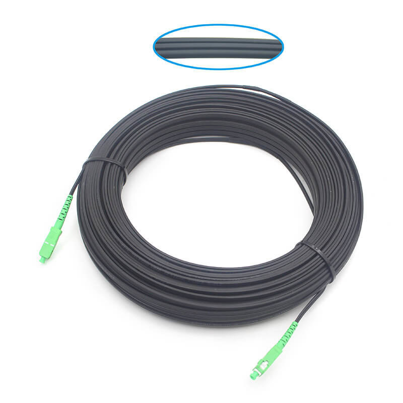 Outdoor 2*5.0mm FTTH SC APC Flat Drop Patch Cord Singlemode With Balck Jacket